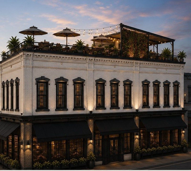 Evening on the rooftop bar at The District